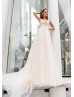 Beaded Ivory Lace Tulle V Back Wedding Dress